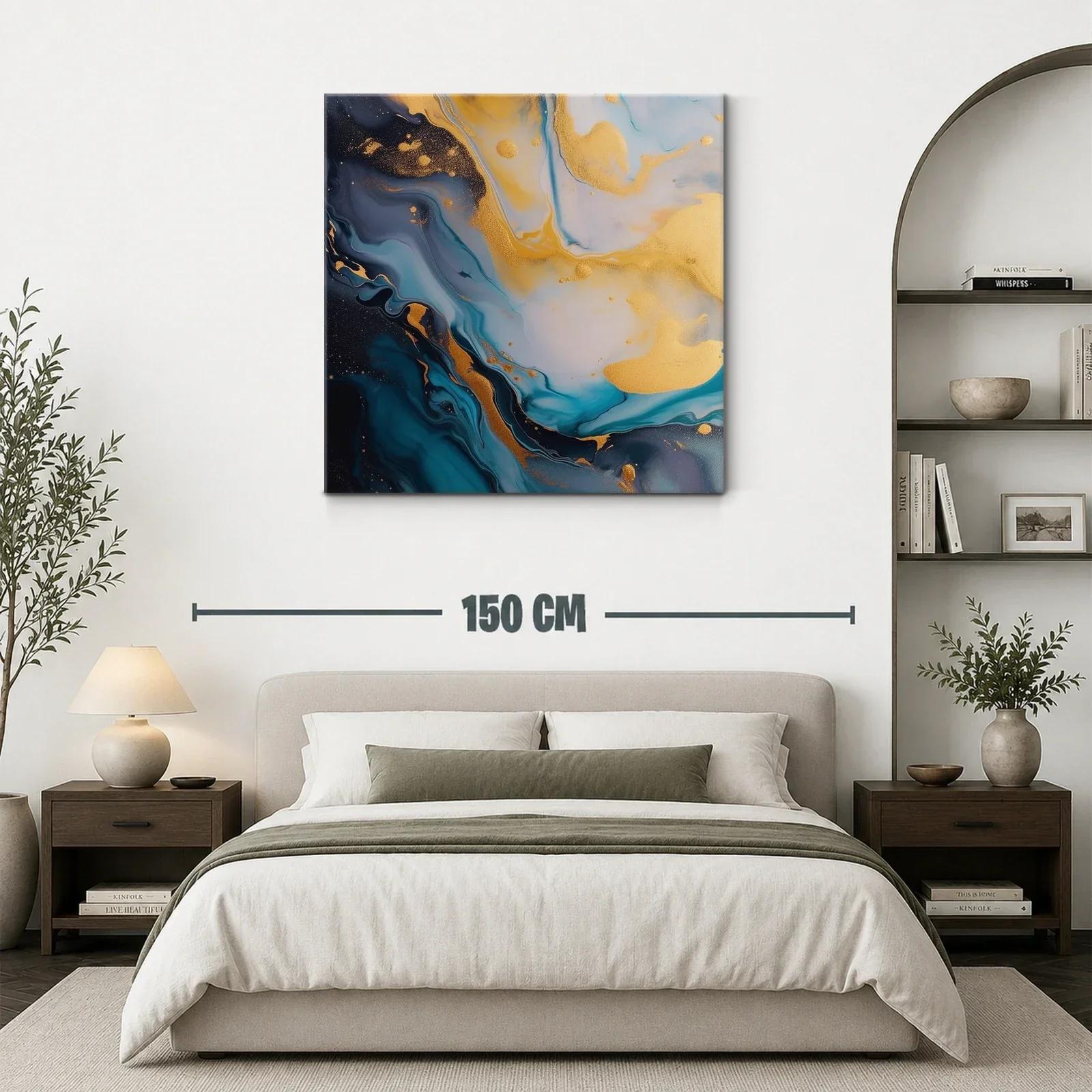 Cuadro Abstracto con Tonos Dorados y Azules Profundos — miniatura 3