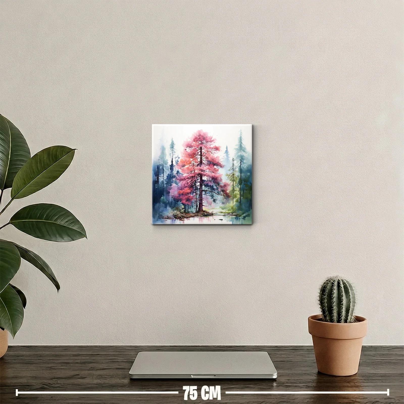 Bosque encantado con árbol rosa en paisaje sereno — miniatura 2