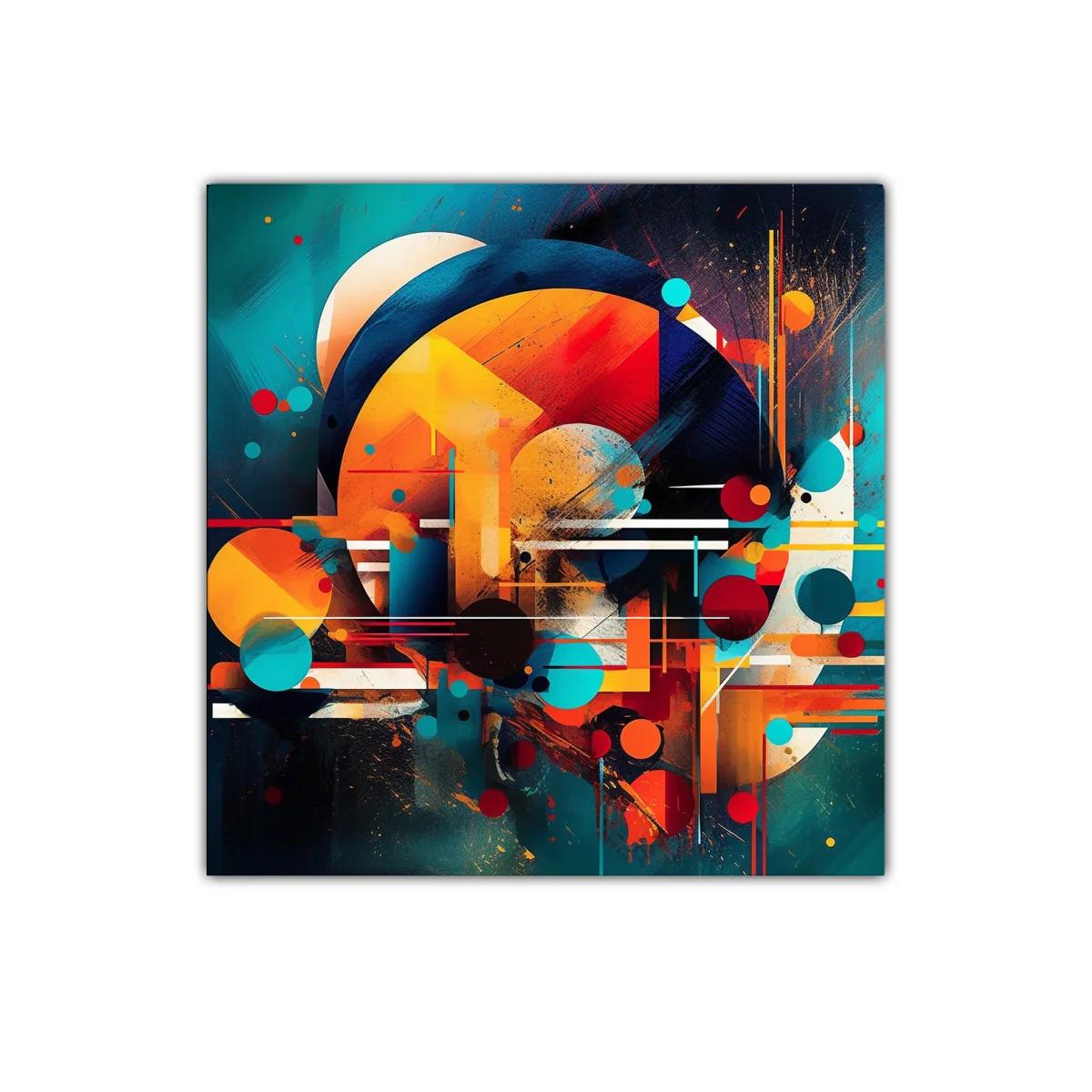 Cuadro abstracto con formas geométricas y colores vibrantes