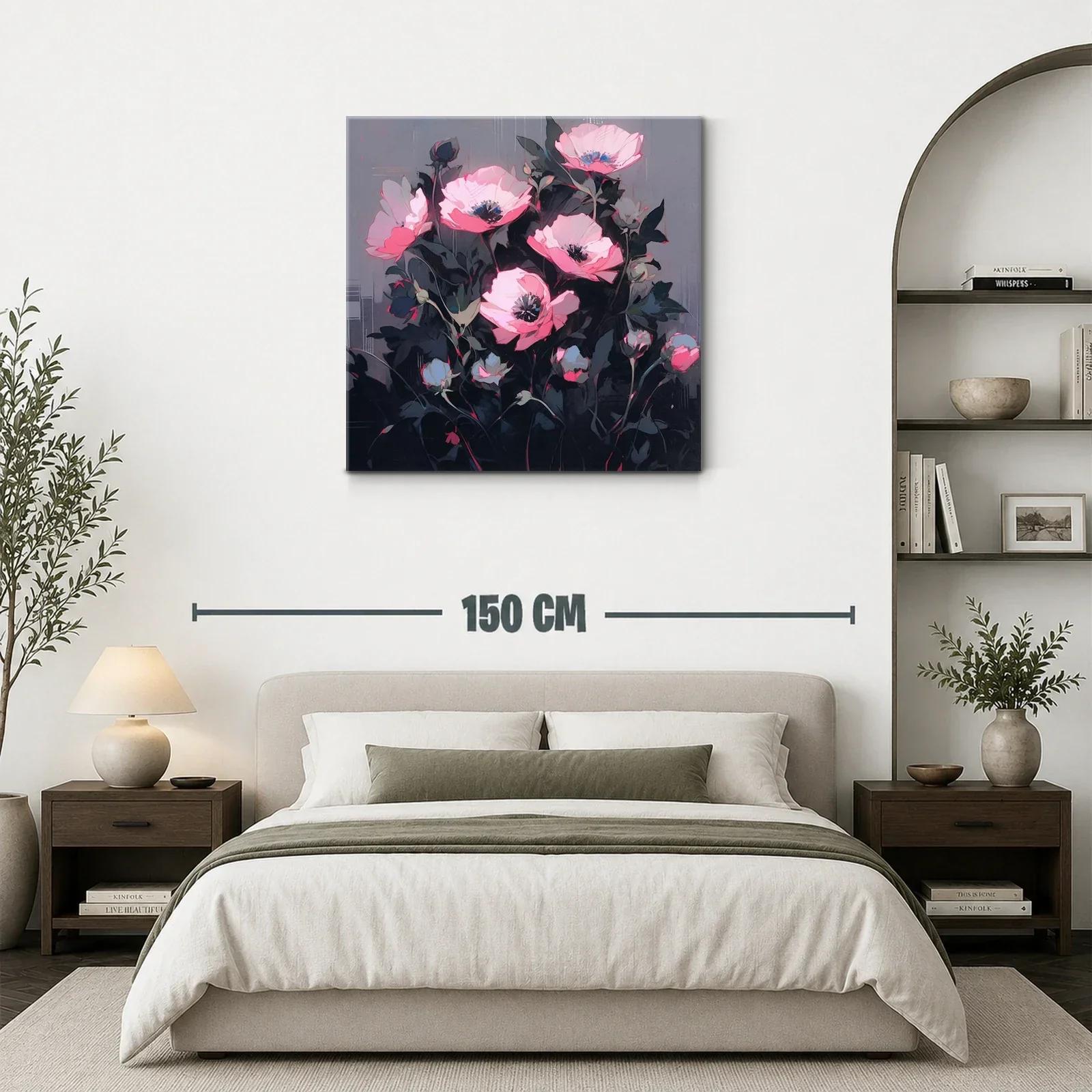Cuadro floral con tonos rosas y fondo gris oscuro elegante — miniatura 3