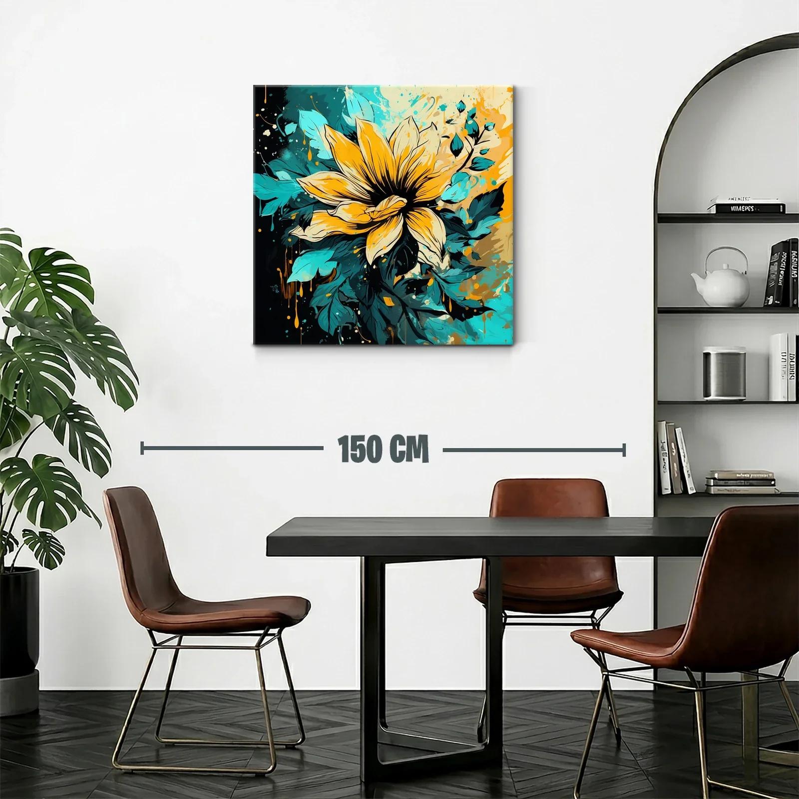 Vibrante flor amarilla con hojas en tonos azulados — miniatura 2