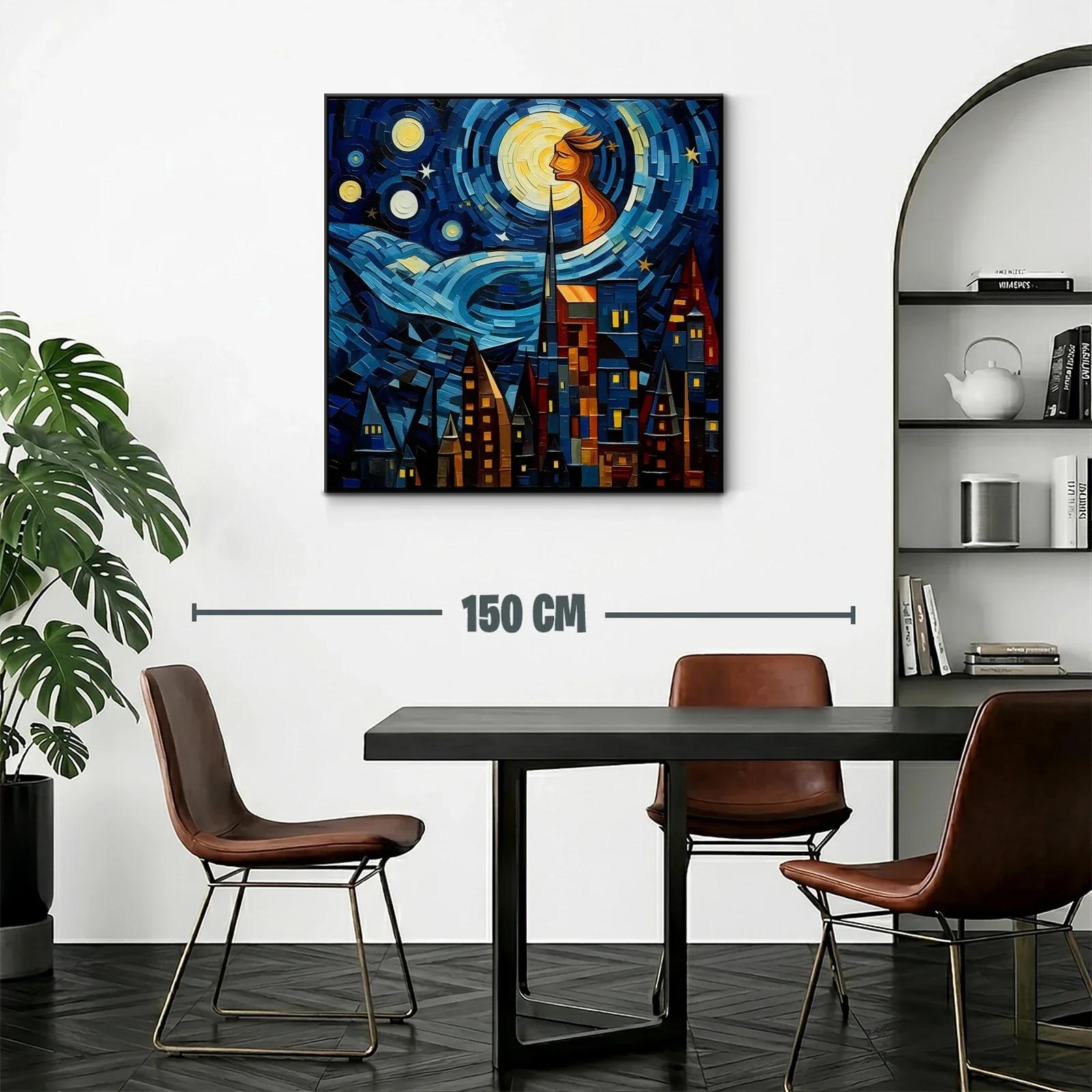Paisaje urbano bajo un cielo estrellado con figura luminosa — miniatura 2