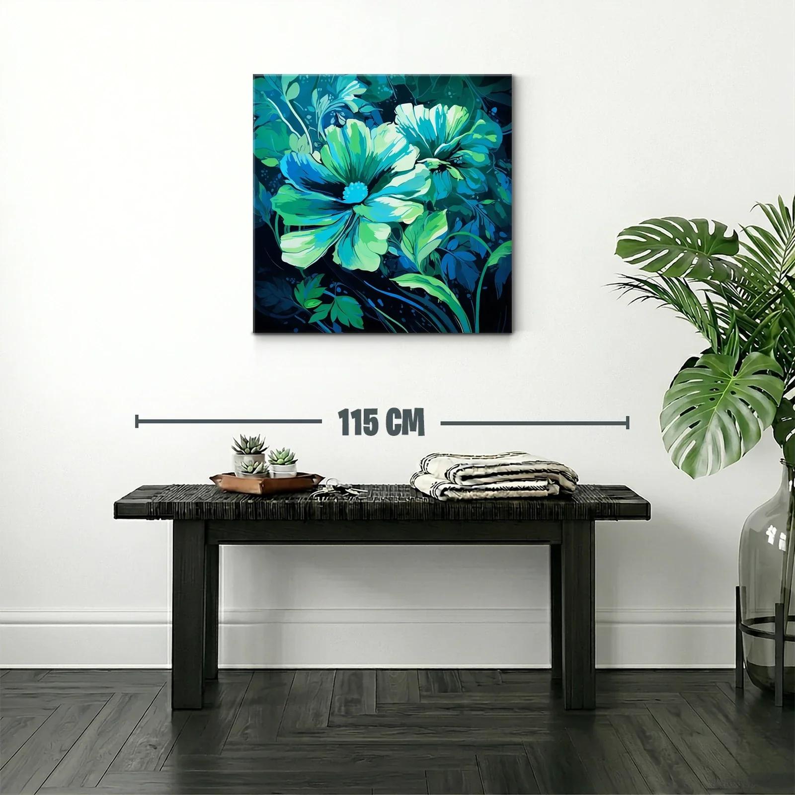 Cuadro floral en tonos azules y verdes vibrantes — miniatura 2