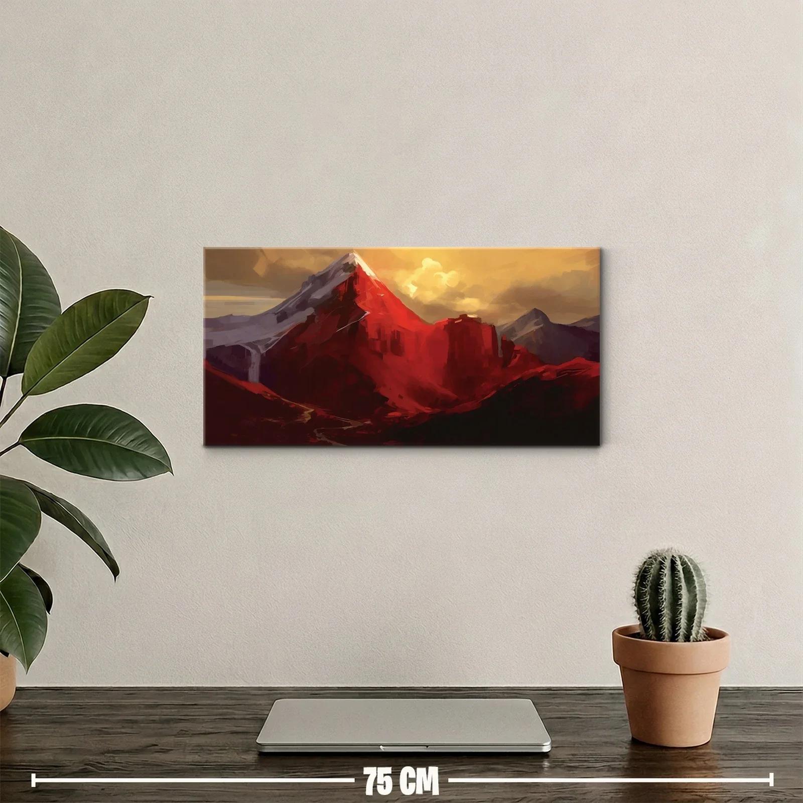Cuadro montaña roja con nubes iluminadas — miniatura 2
