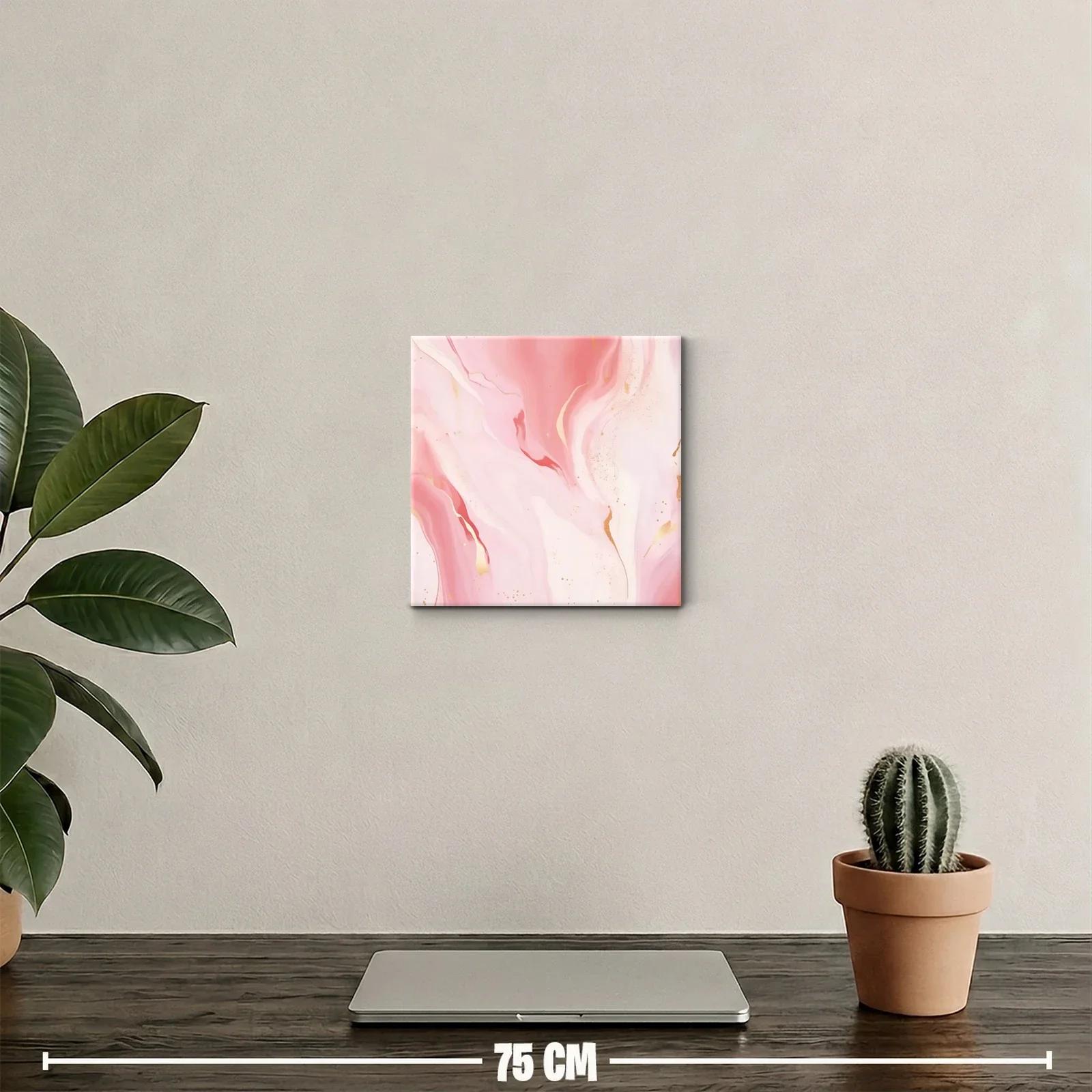 Cuadro abstracto en tonos rosa y detalles dorados elegantes — miniatura 2