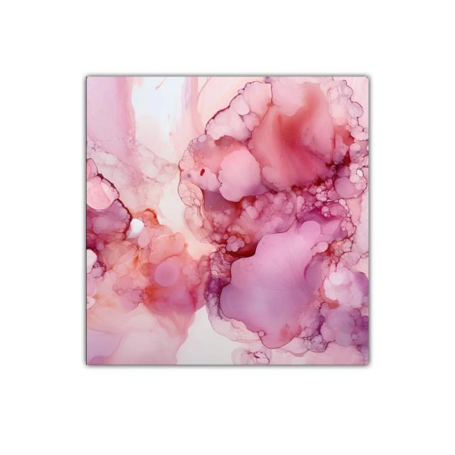 Cuadro abstracto con tonos rosa y coral vibrantes