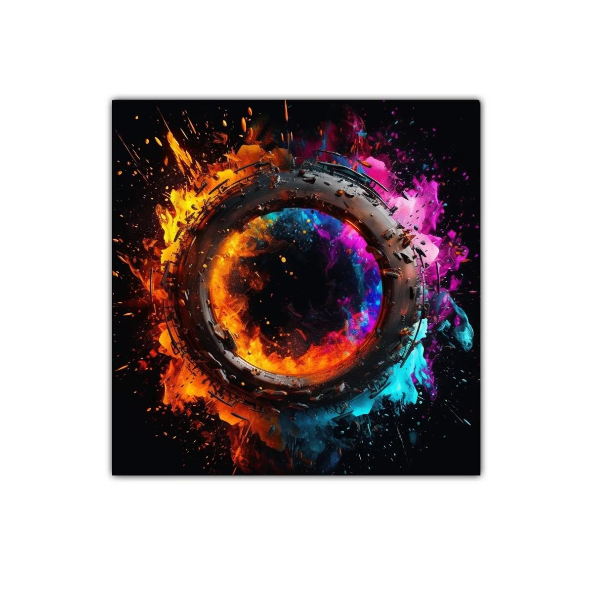 Explosión de fuego y color en círculo dinámico vibrante — imagen principal