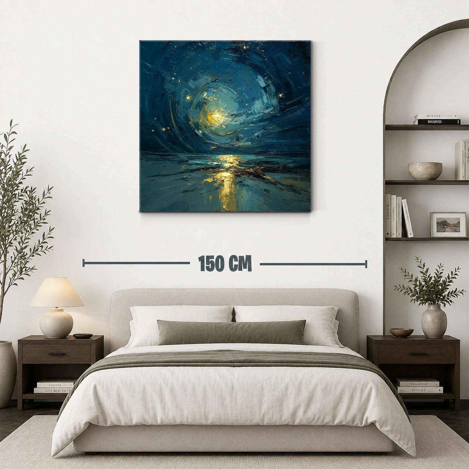 Cuadro abstracto con luz dorada en paisaje nocturno — miniatura 3