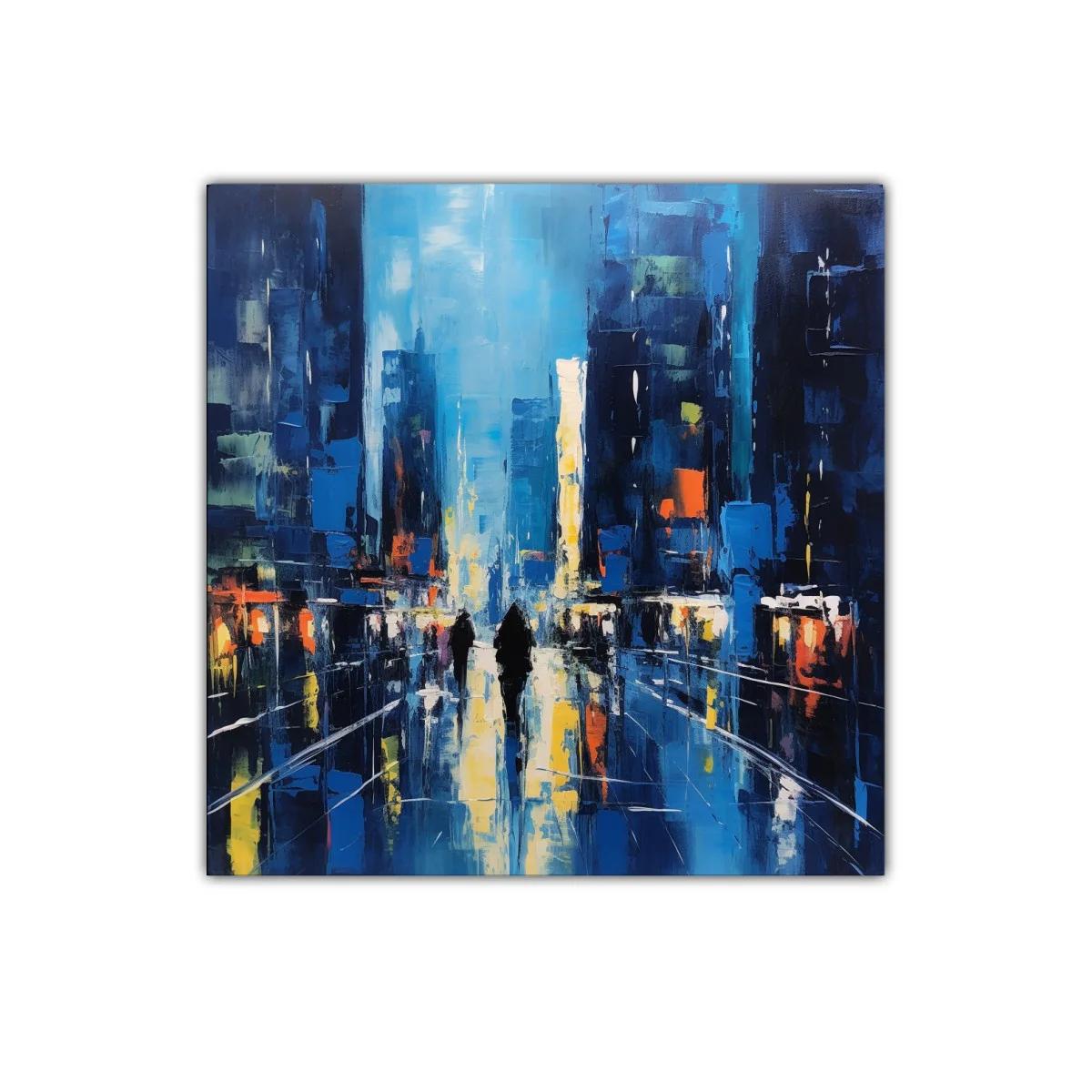 Paisaje urbano nocturno con reflejos vibrantes y figuras — imagen principal