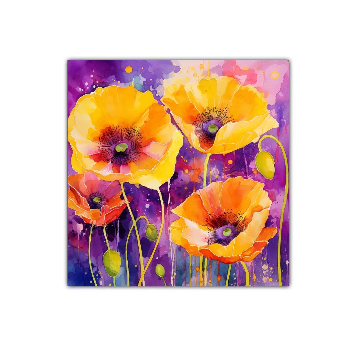 Cuadro decorativo con flores amarillas y naranjas vibrantes