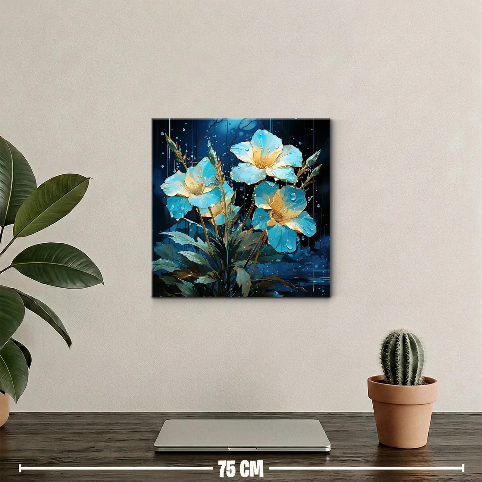 Flores luminosas en tonos azulados con gotas de agua — miniatura 2