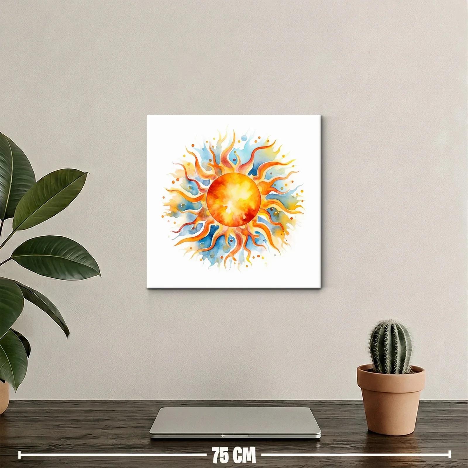 Sol radiante con flamas naranjas y tonos azules de acuarela — miniatura 2