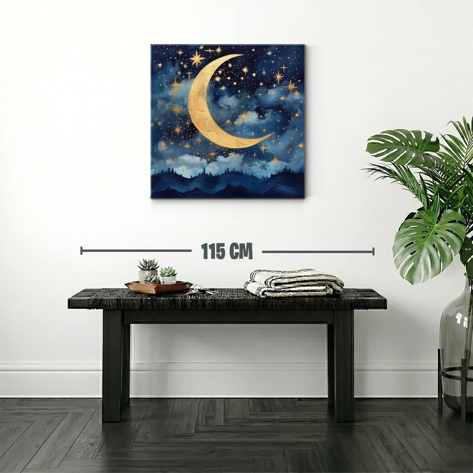 Cuadro con luna dorada y cielo estrellado azul — miniatura 2