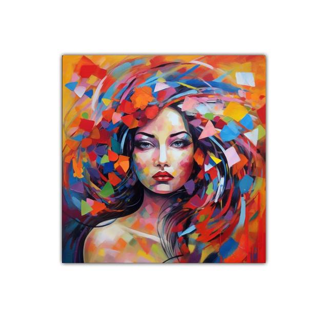 Retrato femenino vibrante con explosión de colores intensos