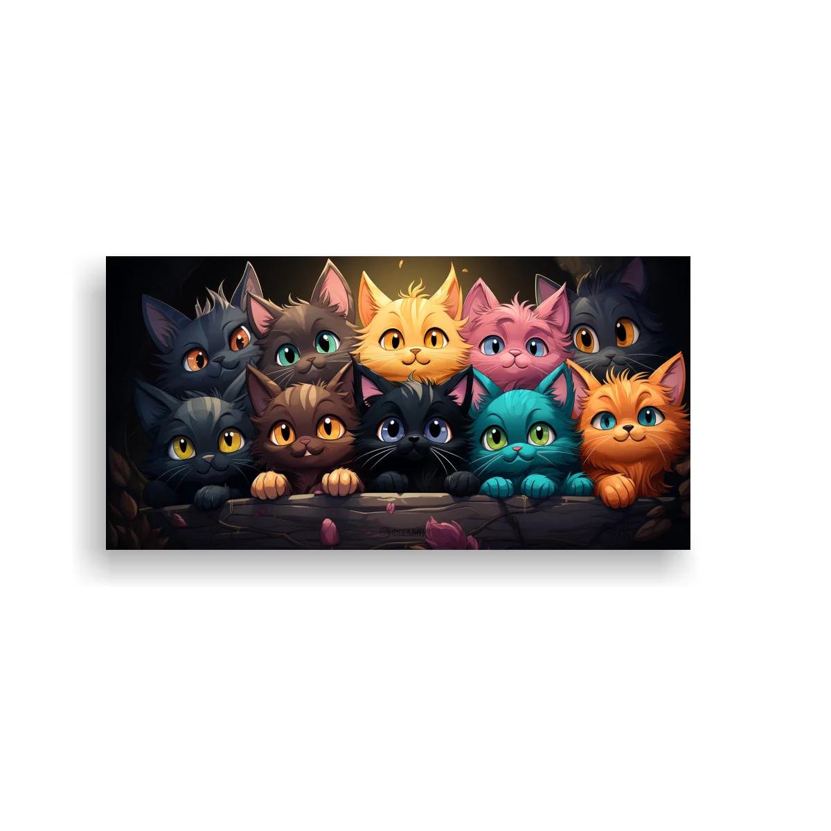Cuadro grupo de gatitos de colores con ojos grandes