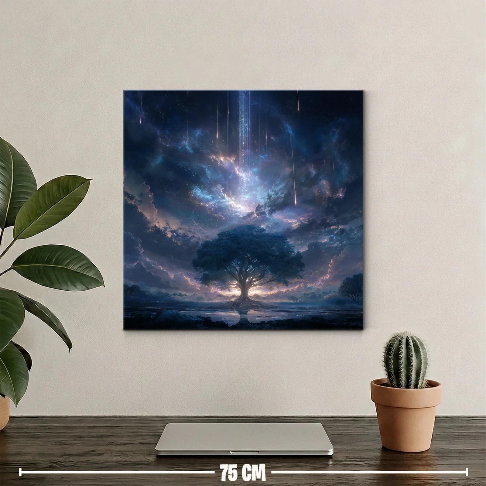 Árbol místico bajo un cielo estrellado con meteoros — miniatura 2