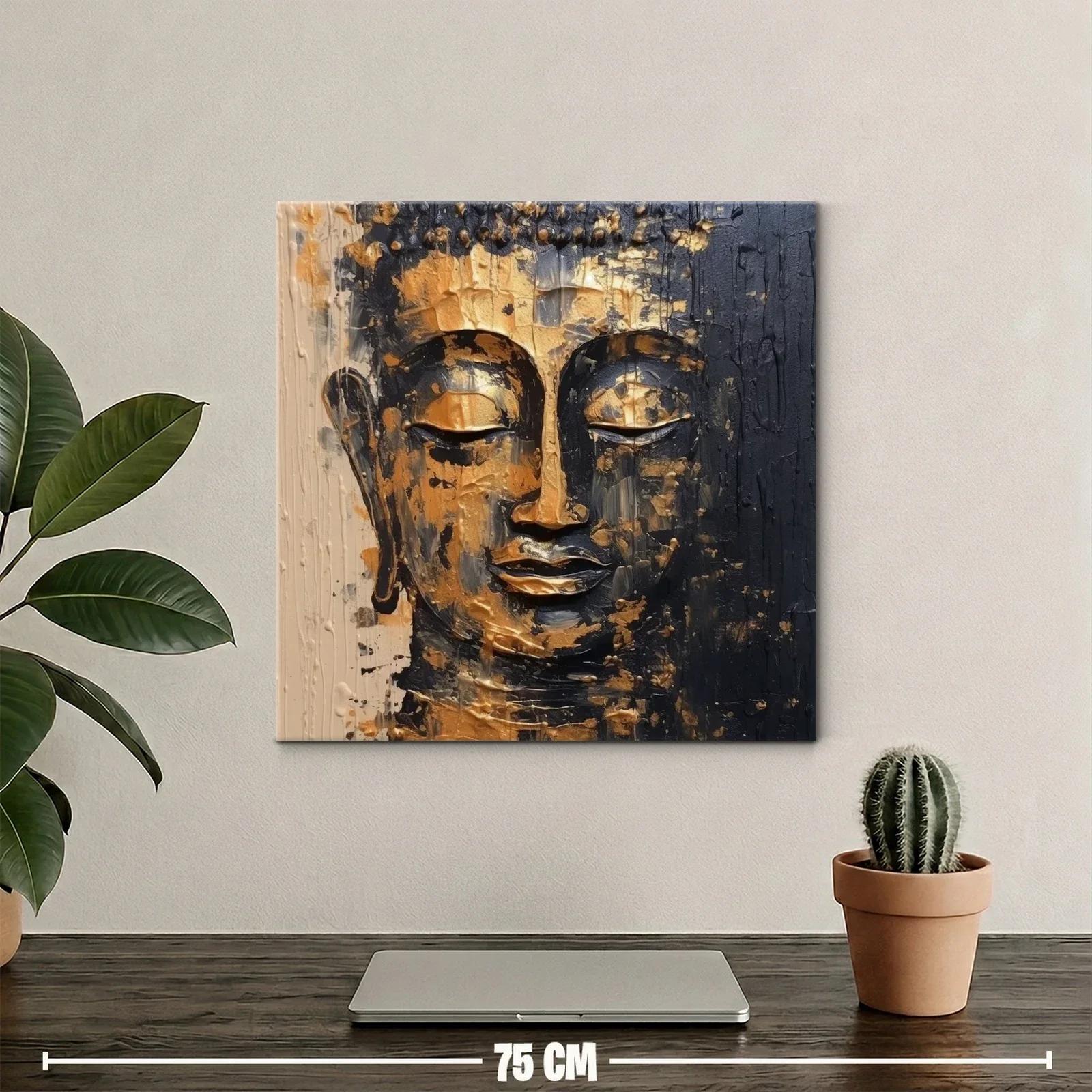 Retrato sereno de Buda con acabado dorado y negro — miniatura 2