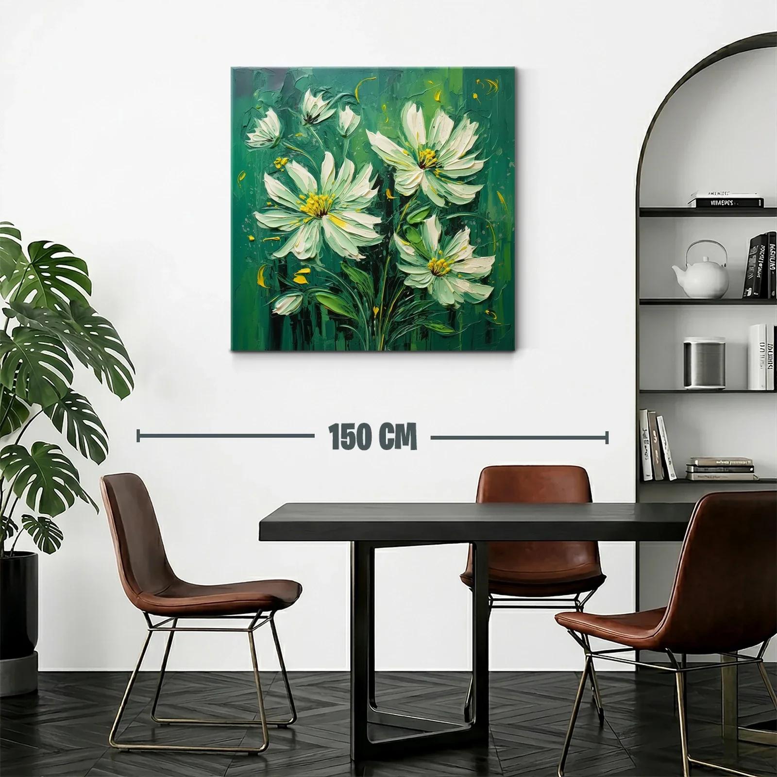 Cuadro flores blancas sobre fondo verde intenso — miniatura 2