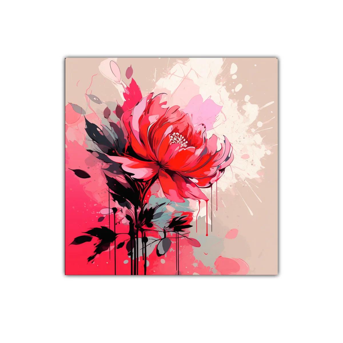 Flor roja vibrante sobre fondo abstracto en tonos suaves