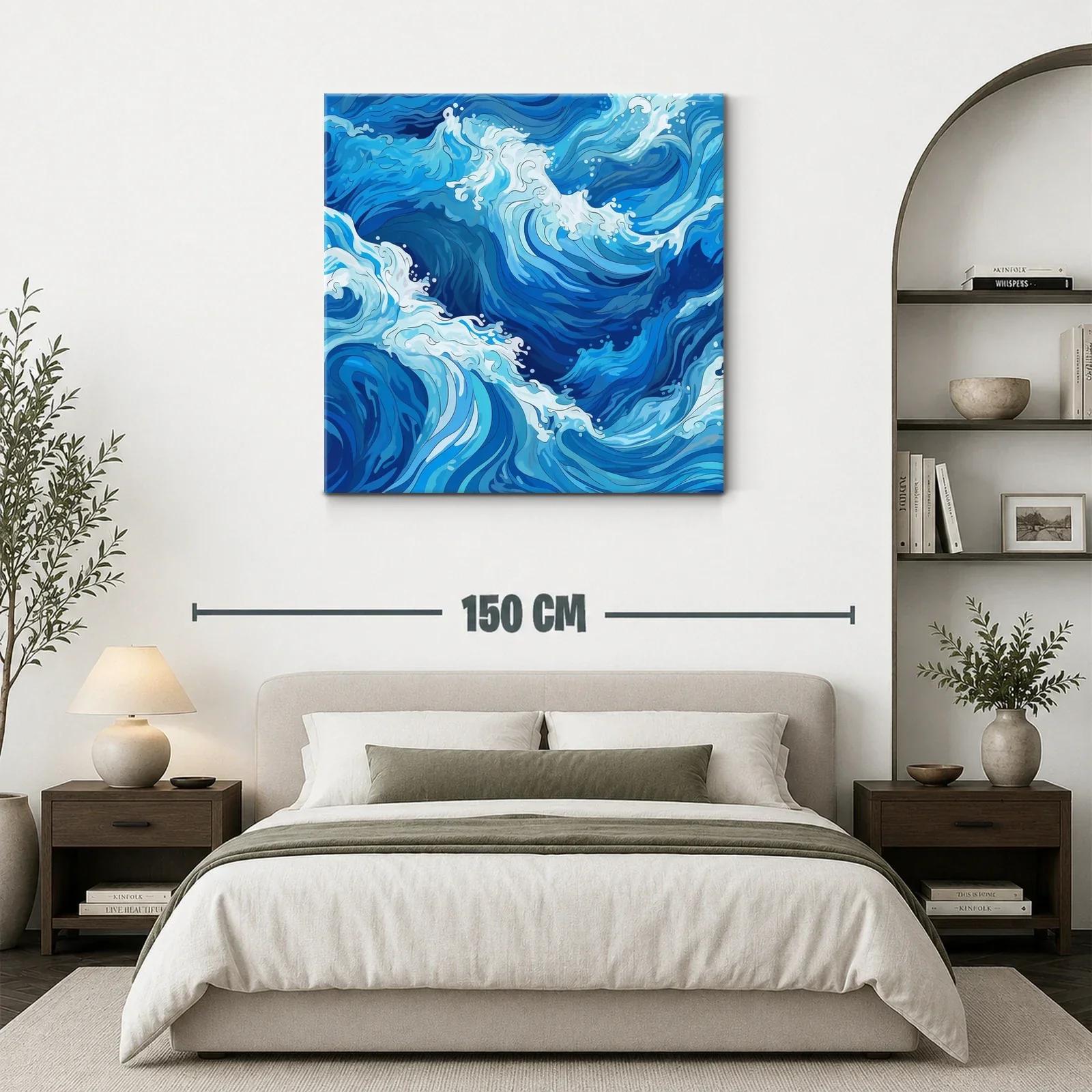 Cuadro moderno con diseño abstracto de olas en tonos azules — miniatura 3