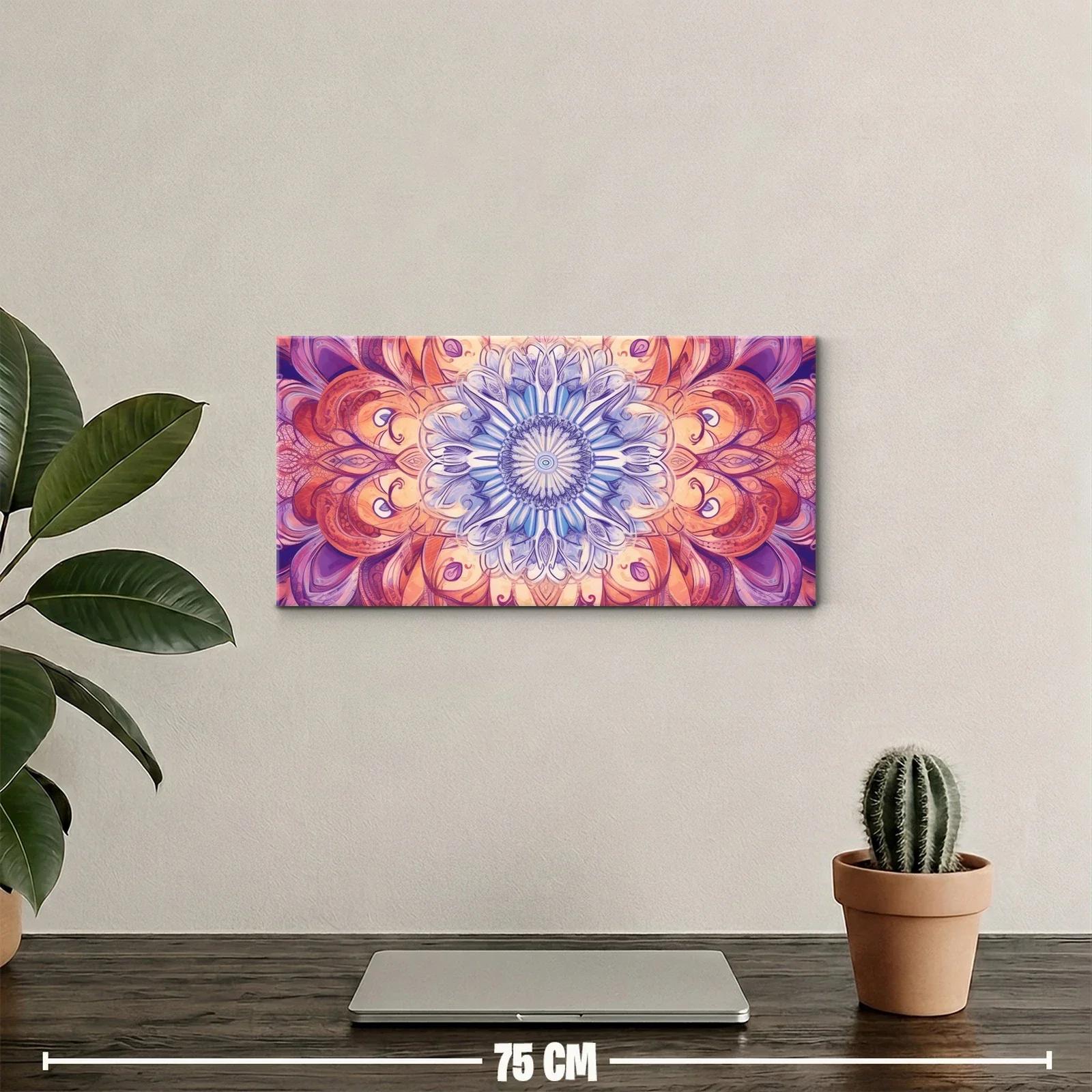 Cuadro mandala floral panorámico en tonos índigo y rosa — miniatura 2