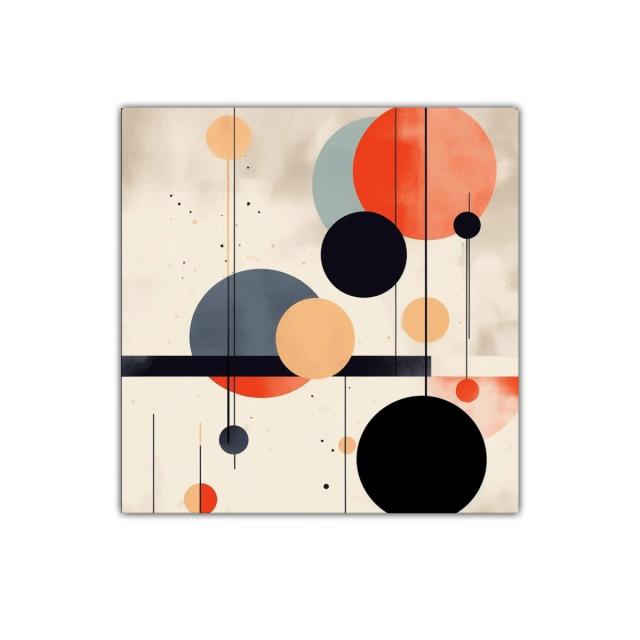 Cuadro abstracto con círculos en tonos cálidos y neutros