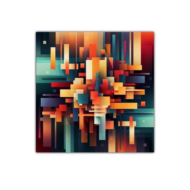 Composición geométrica vibrante con tonos cálidos y fríos