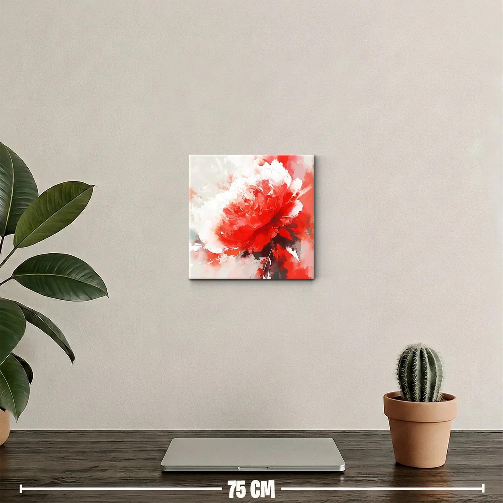 Cuadro decorativo floral en tonos rojos y blancos vibrantes — miniatura 2