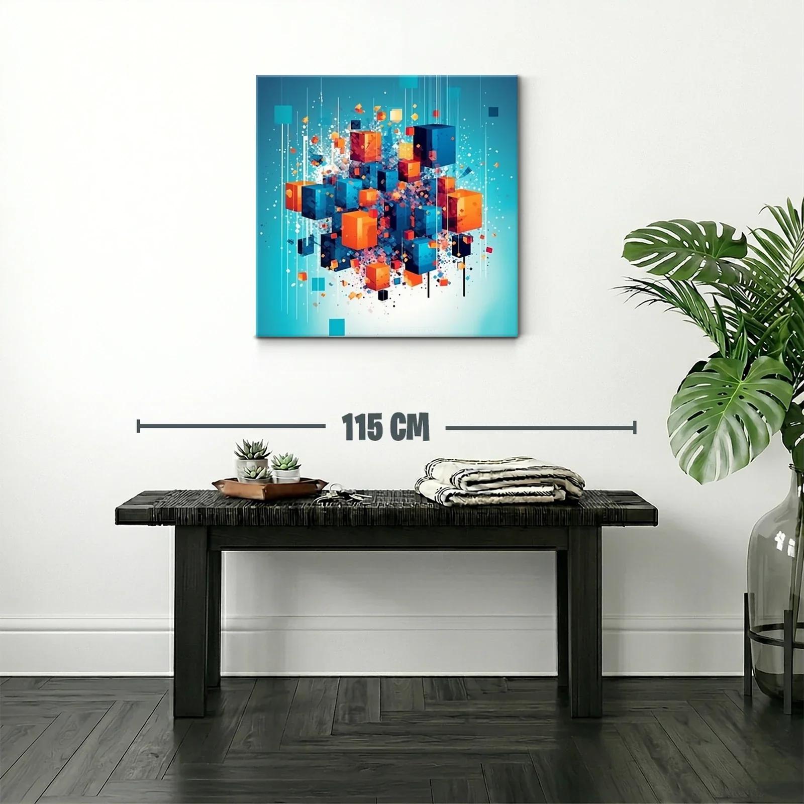 Composición abstracta de cubos en tonos azul y naranja vibrante — miniatura 2