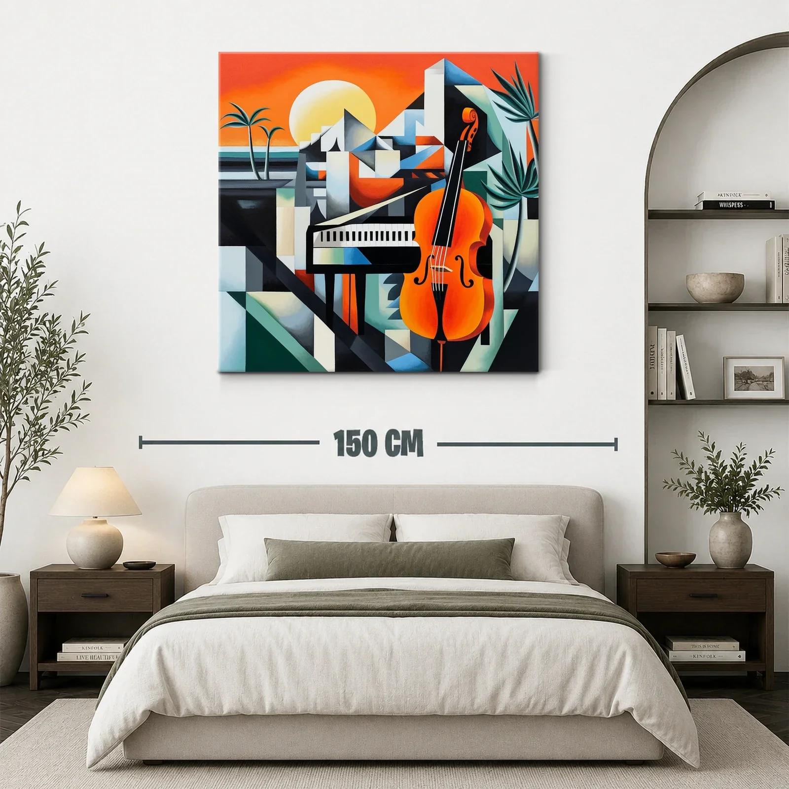 Cuadro moderno con piano y violonchelo en tonos vibrantes — miniatura 3
