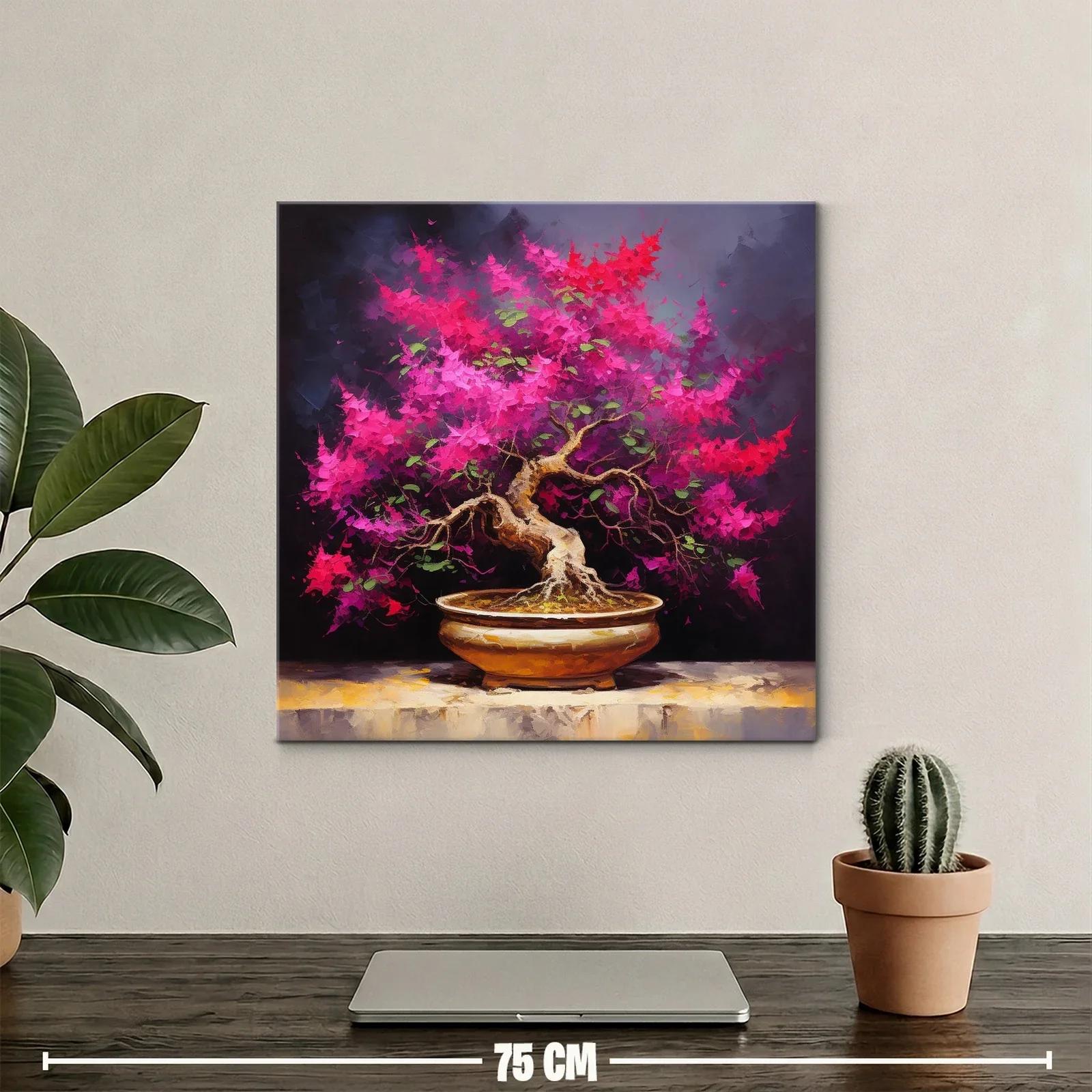 Bonsái en flor con tonos vibrantes y fondo oscuro — miniatura 2