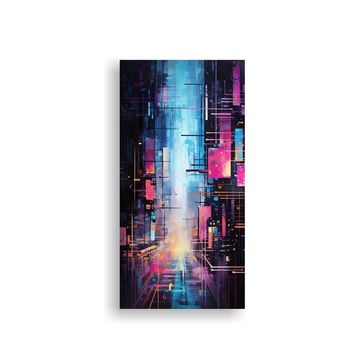 Cuadro paisaje urbano futurista con franja de luz neón