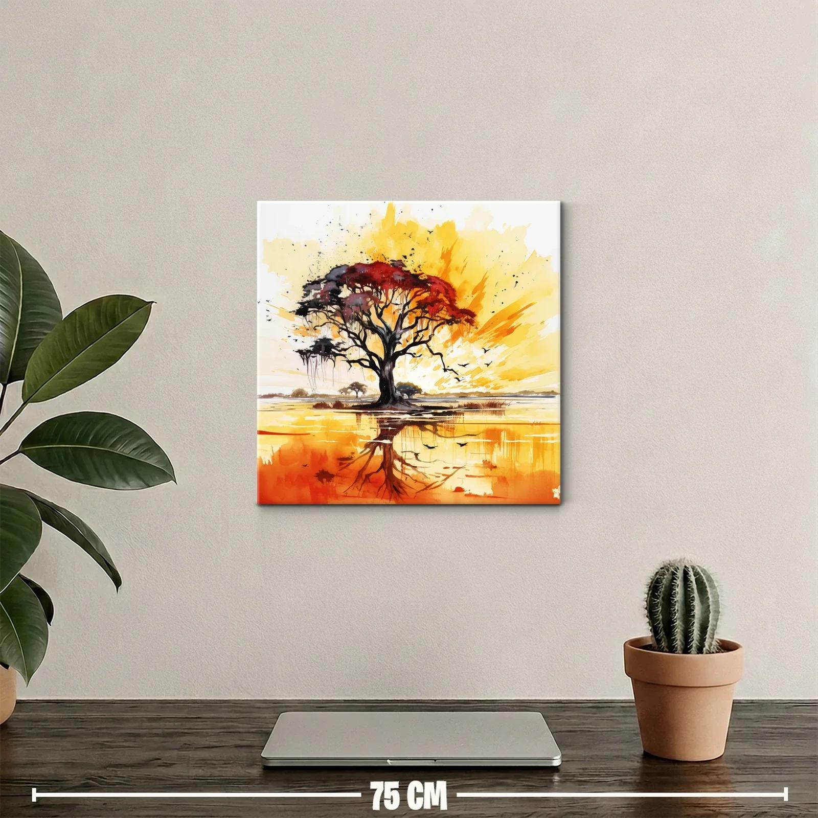 Árbol en atardecer vibrante con reflejos cálidos y elegantes — miniatura 2