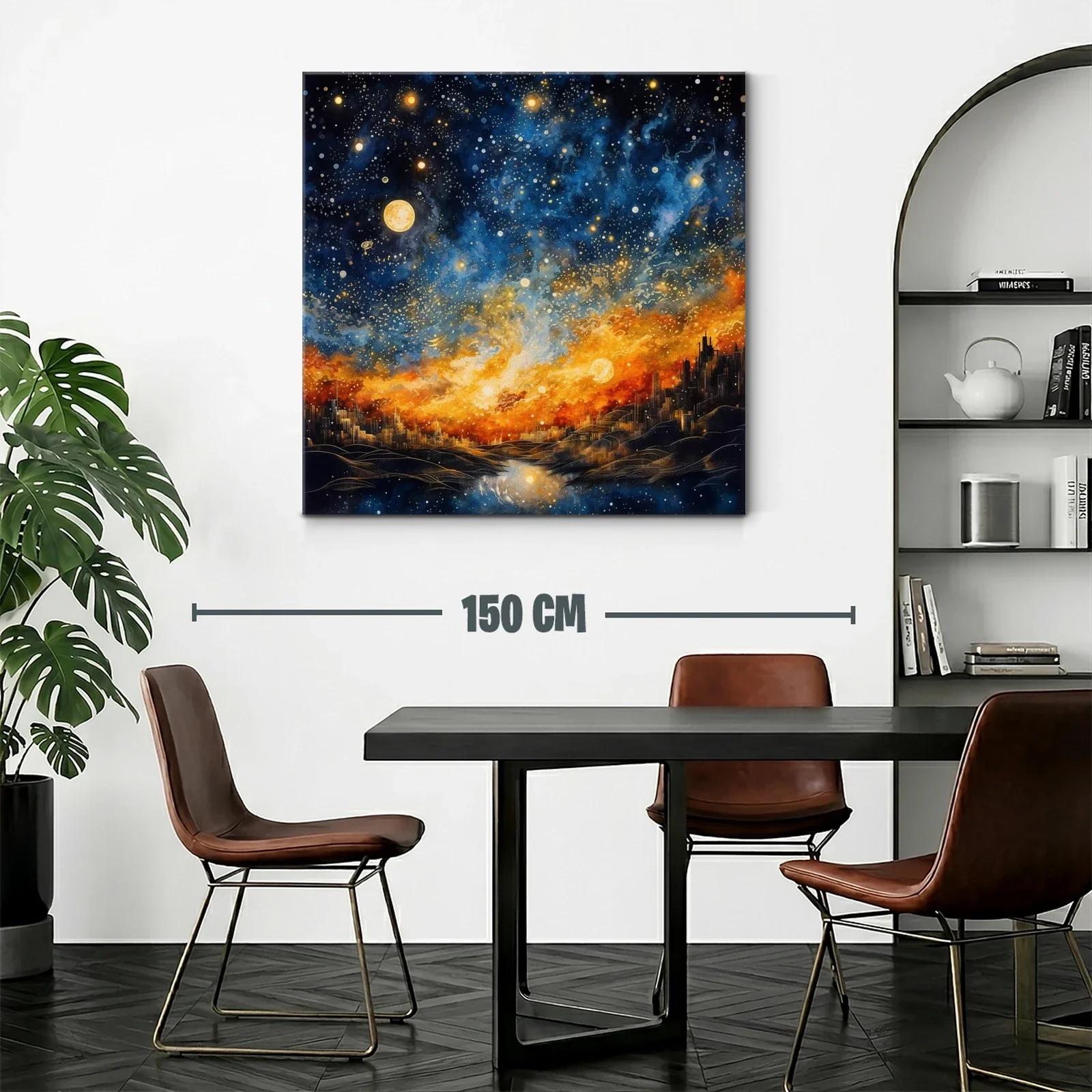 Cielo estrellado sobre ciudad iluminada al atardecer — miniatura 2