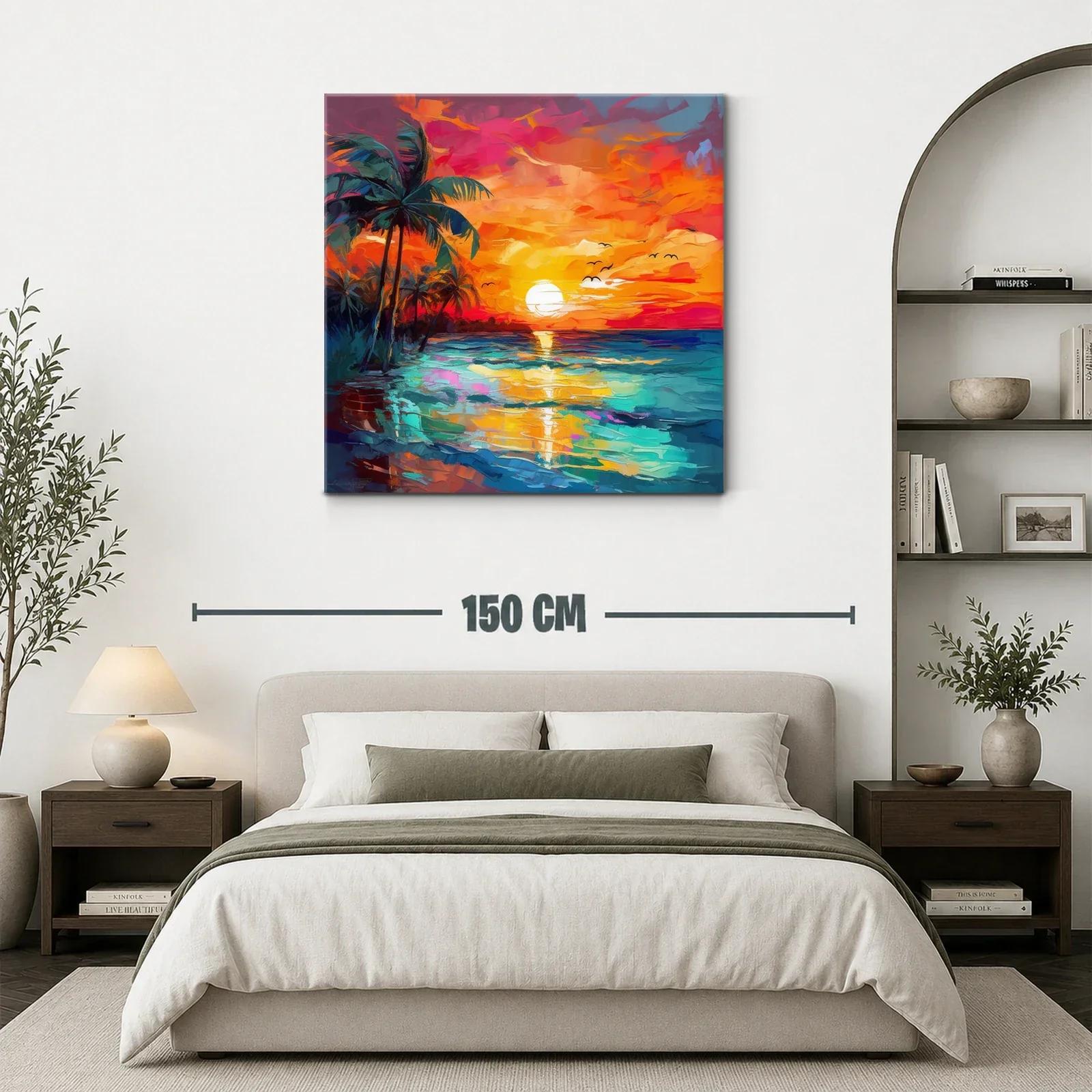 Atardecer vibrante con palmeras y reflejos en el mar — miniatura 3