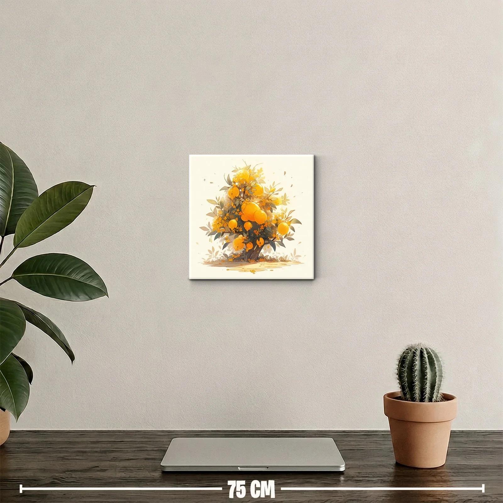 Cuadro decorativo con árbol de frutos dorados y flores — miniatura 2