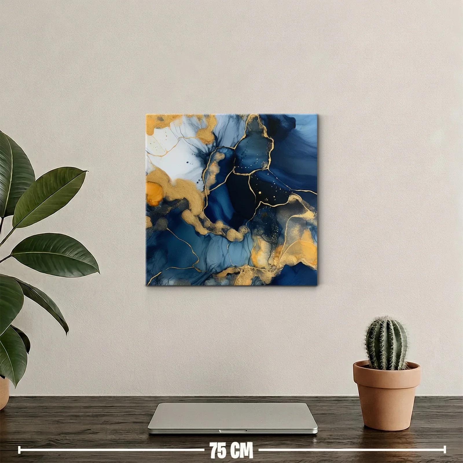 Arte abstracto en azul y dorado con textura fluida y elegante — miniatura 2