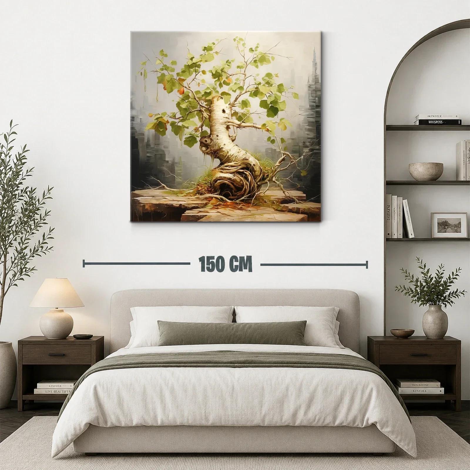 Cuadro con árbol de ramas retorcidas y hojas verdes — miniatura 3