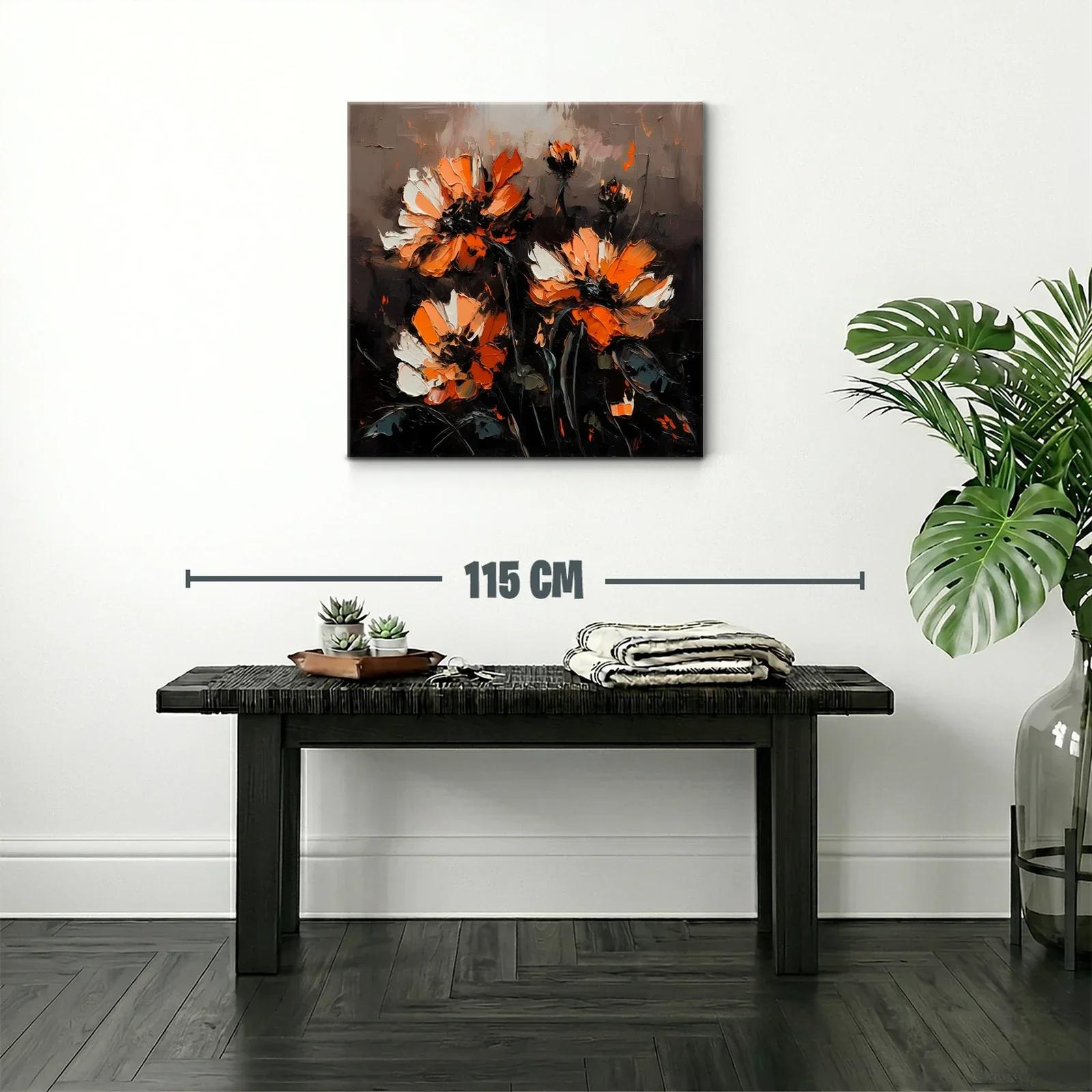 Flores vibrantes en tonos naranja y negro sobre fondo oscuro — miniatura 2