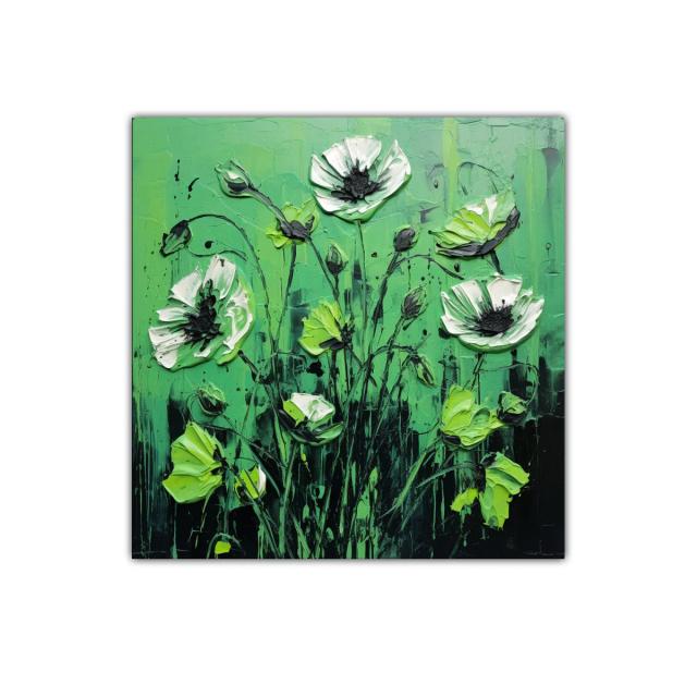 Cuadro decorativo con flores blancas y verdes vibrantes