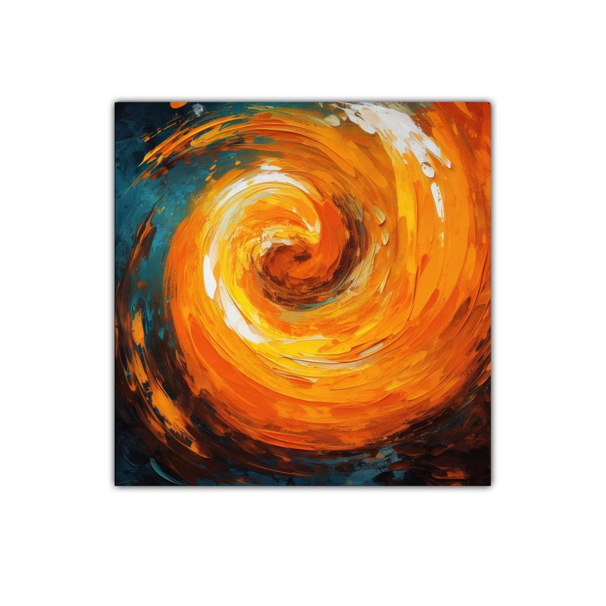 Cuadro abstracto en espiral vibrante tonos naranja y azul