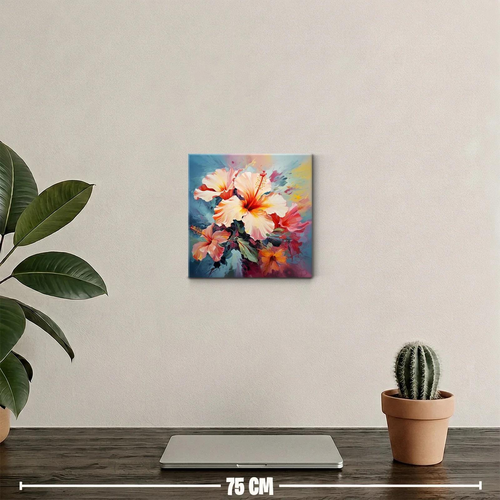 Cuadro decorativo con vibrantes flores tropicales en tonos cálidos — miniatura 2