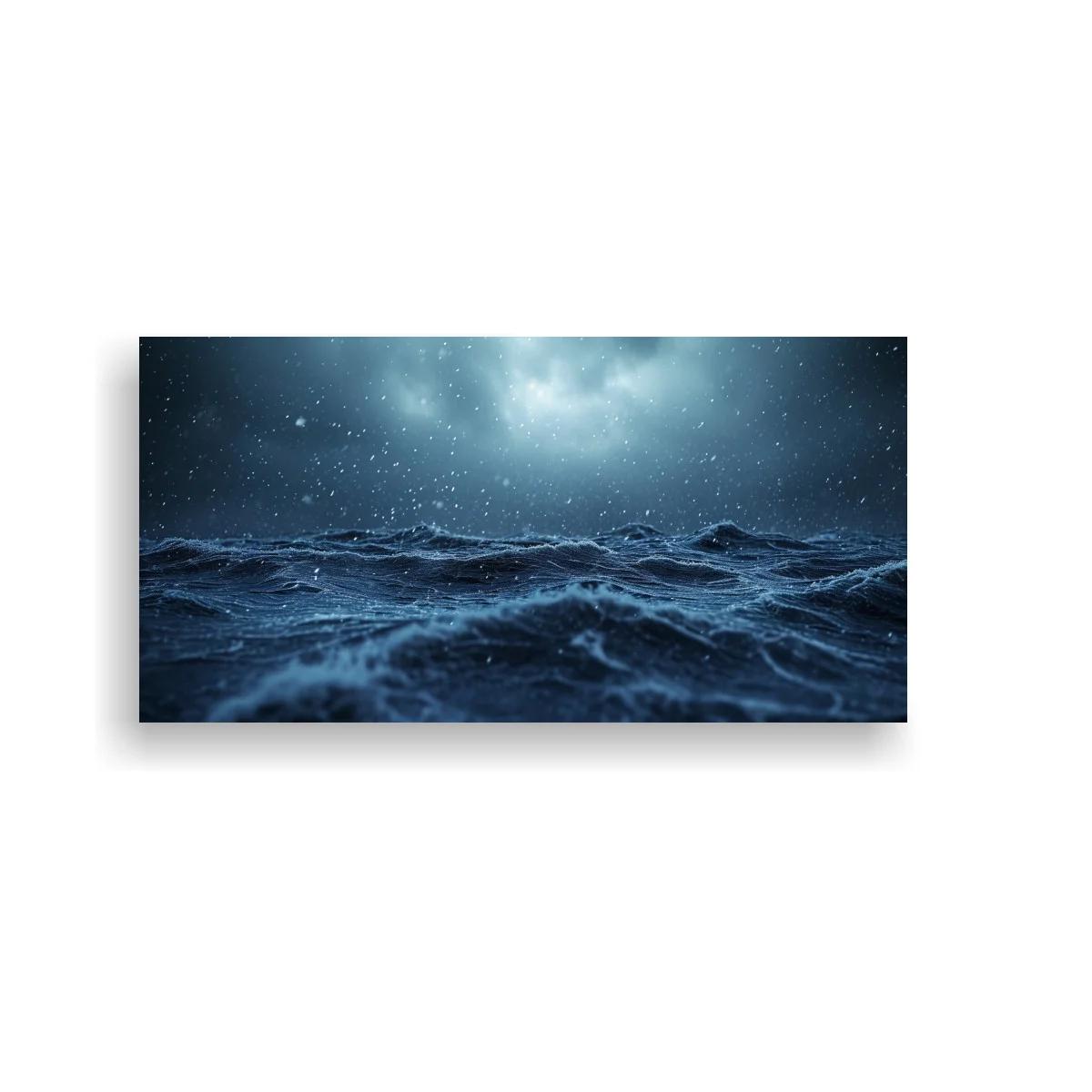 Cuadro mar agitado nocturno con olas oscuras y brillo difuso