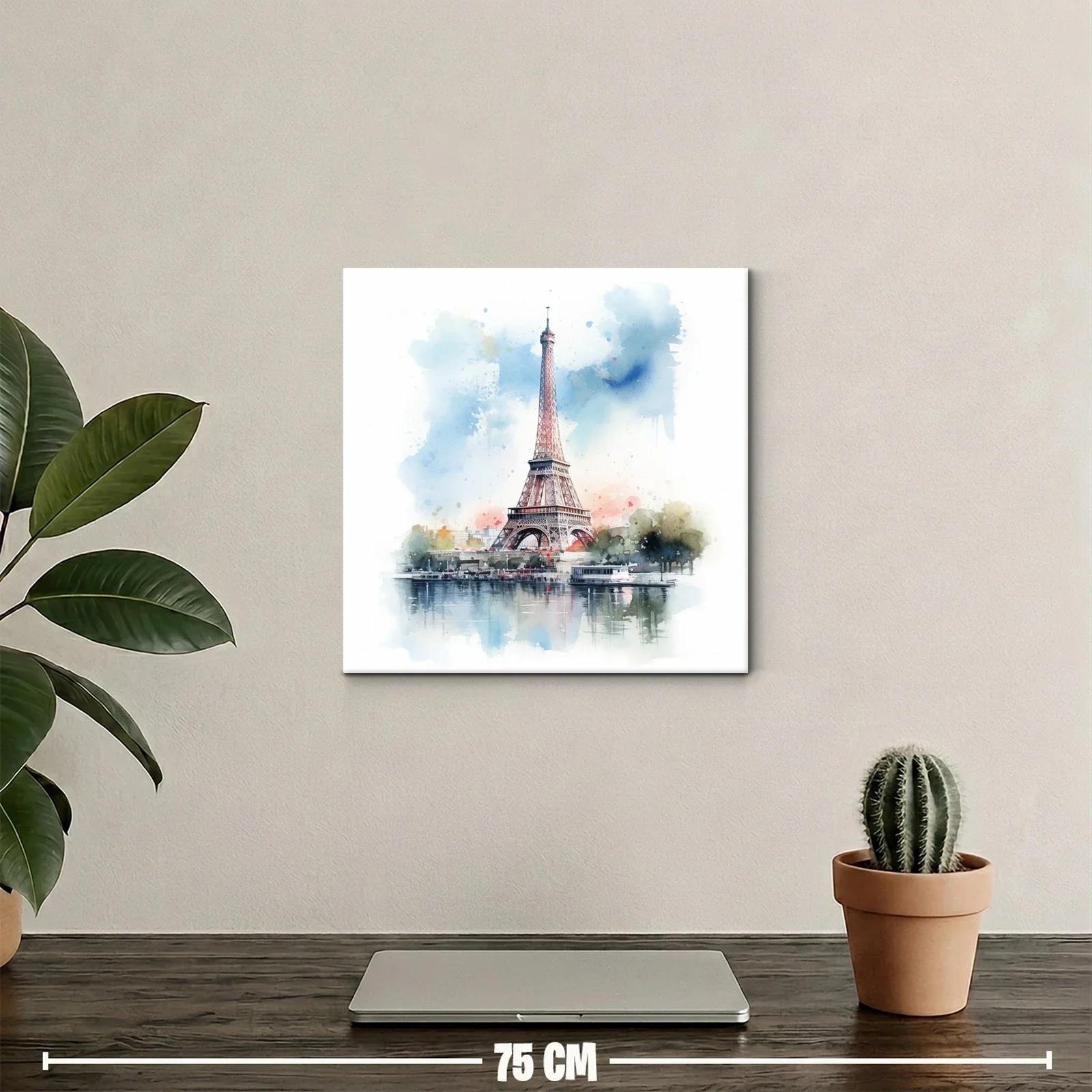 Eiffel Tower en acuarela con tonos suaves y vibrantes — miniatura 2