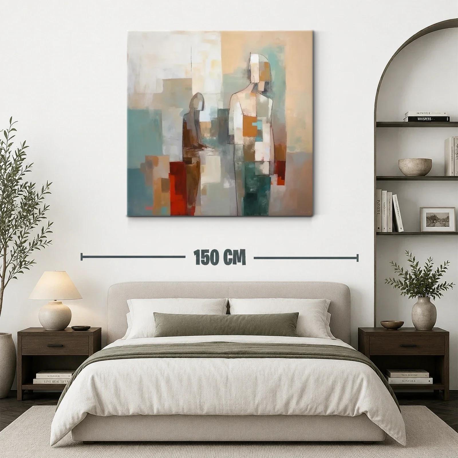 Cuadro abstracto con siluetas en tonos tierra y azules — miniatura 3