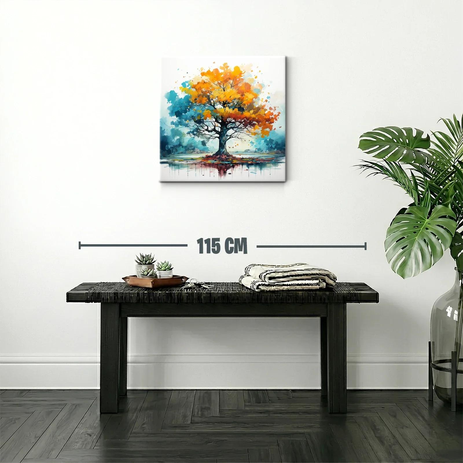 Árbol vibrante con hojas otoñales y reflejo en agua — miniatura 2