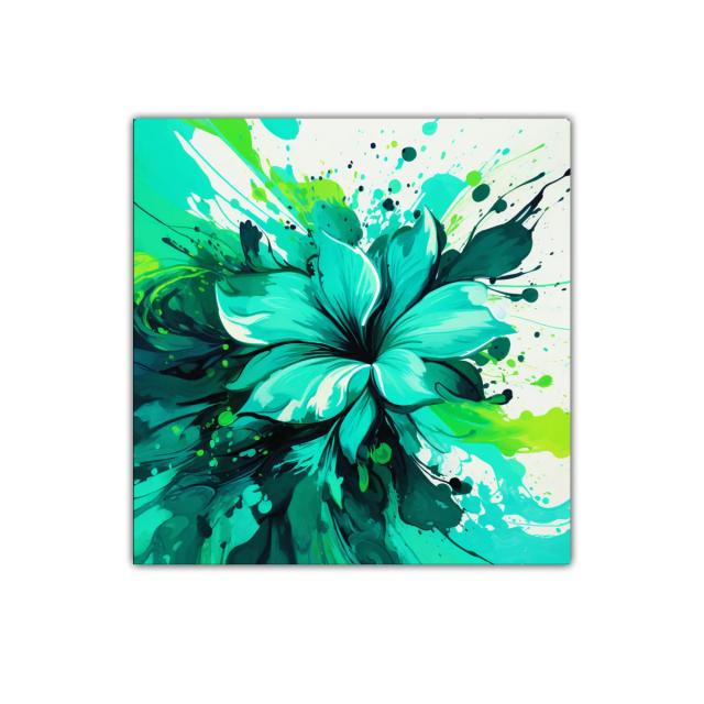 Explosión de flor en tonos verdes y turquesa vibrantes