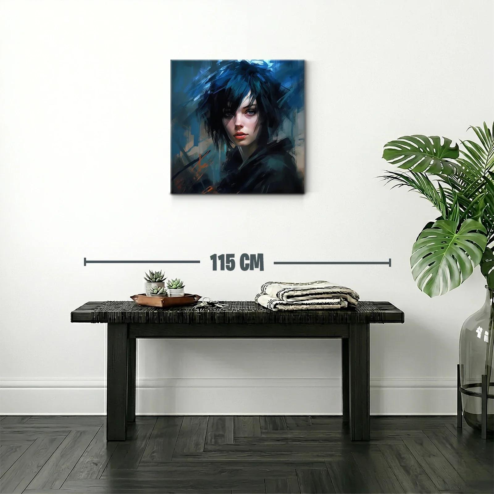 Retrato femenino con cabello azul en estilo contemporáneo — miniatura 2