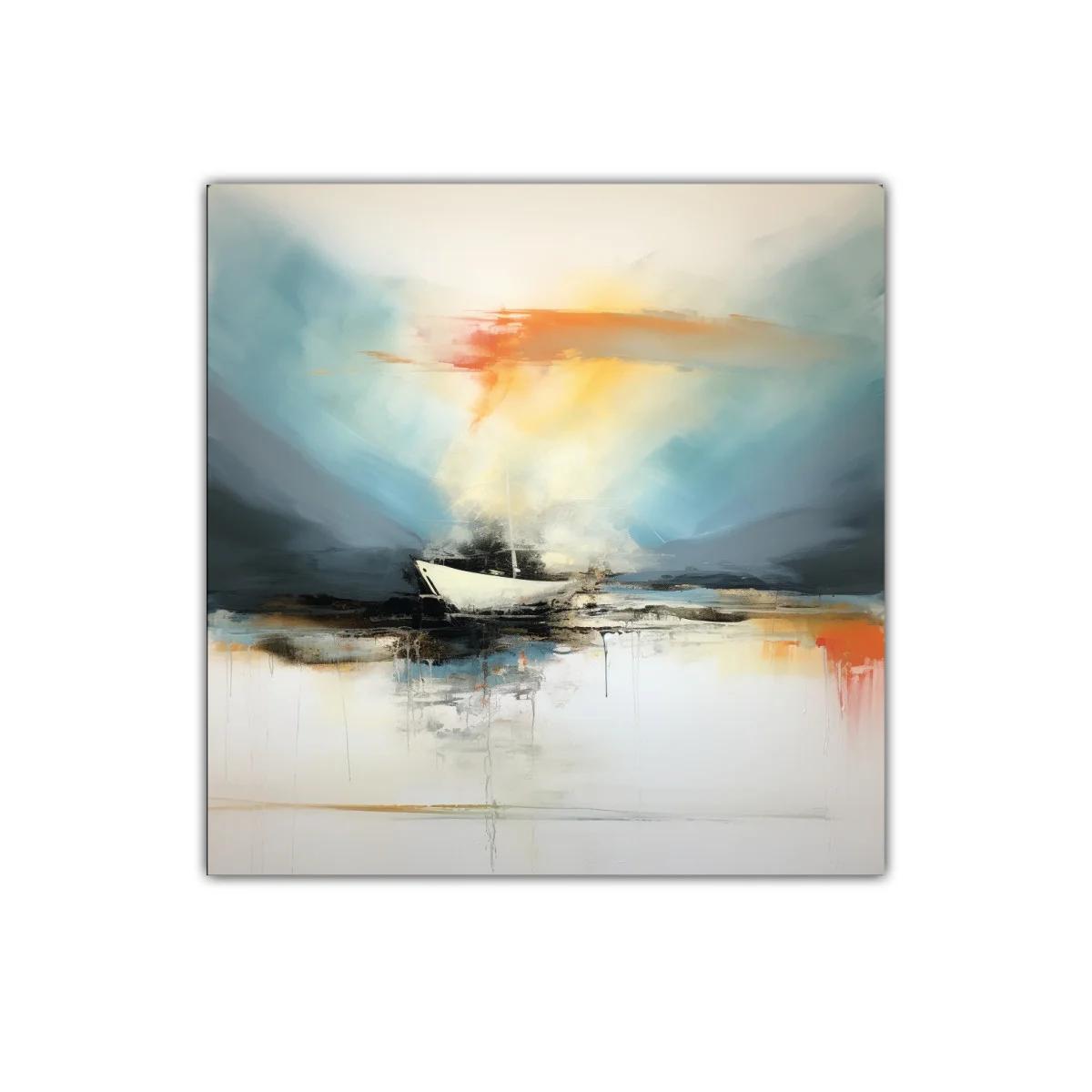 Cuadro decorativo con barco en paisaje al atardecer