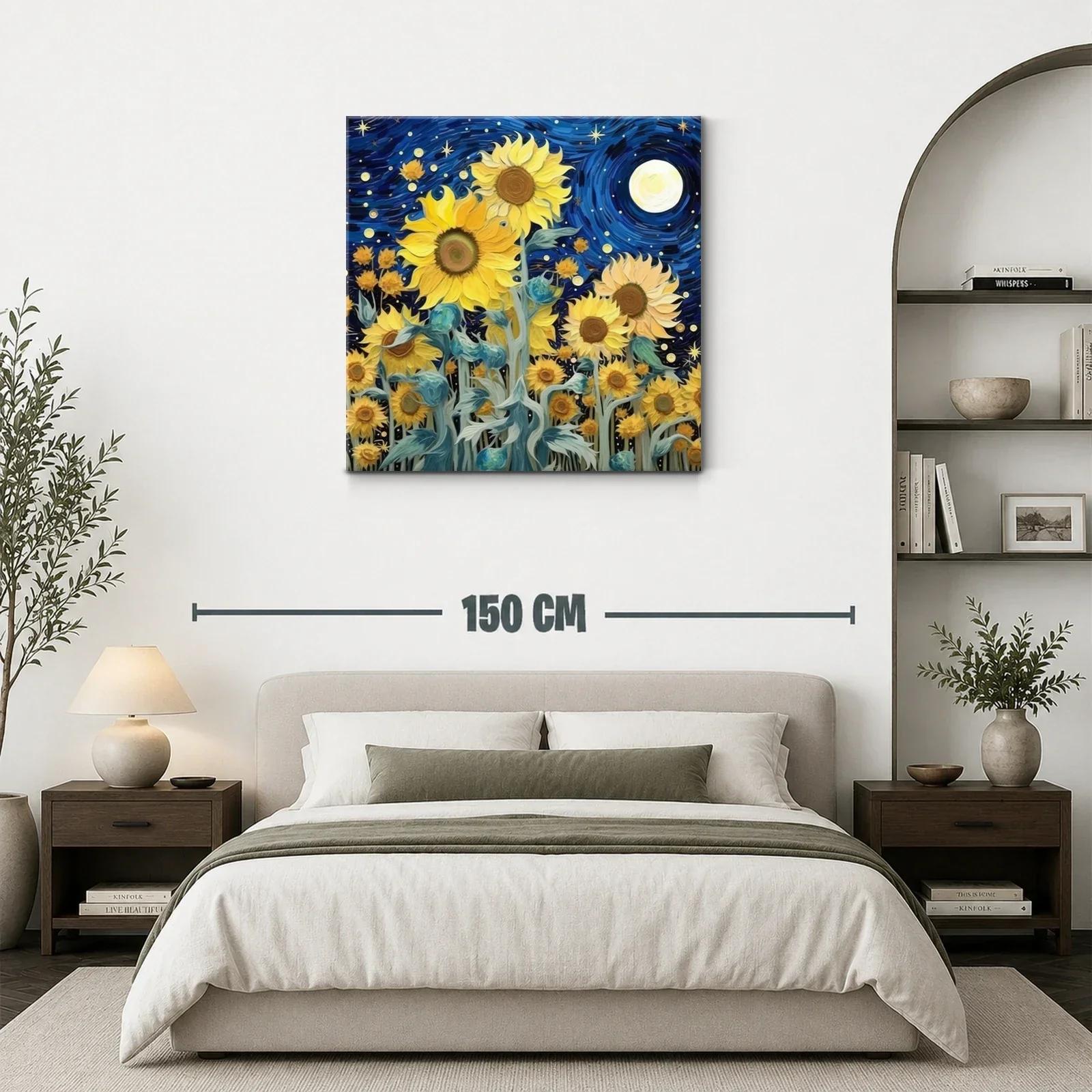 Girasoles bajo un cielo nocturno estrellado y vibrante — miniatura 3